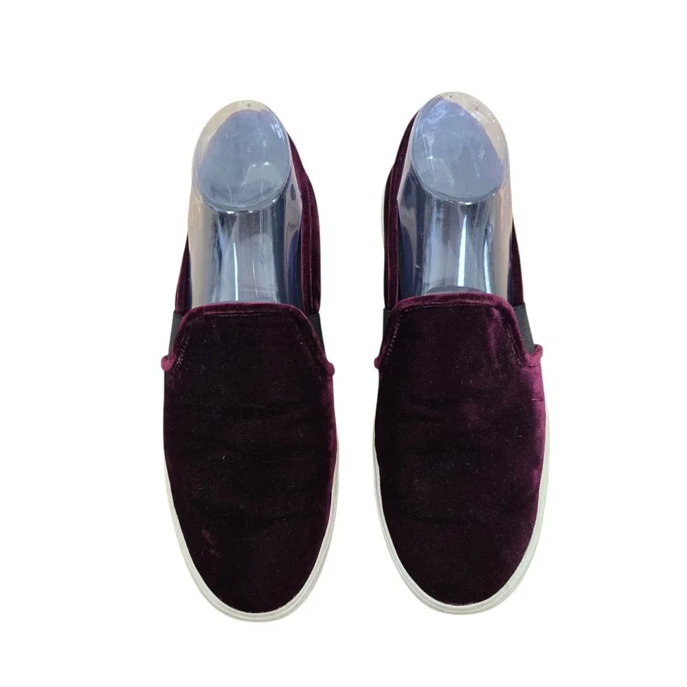 Vince Womens Size 9.5 Burgundy‎ Velvet Slip On Sneakers Round Toe Platform Shoes
